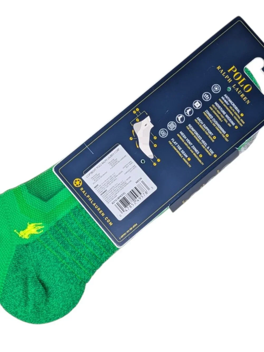 Polo Ralph Lauren Performance Socks 3 Pair Pack Low Cut Tab XL 12-17 Neon White